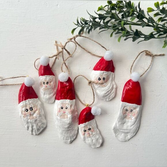 NWT Hand Painted Santa Claus Oyster Shell Ornaments - Set of 6 - Picture 1 of 4